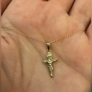 14K Fine Gold Crucifix Cross Religious Pendant Necklace